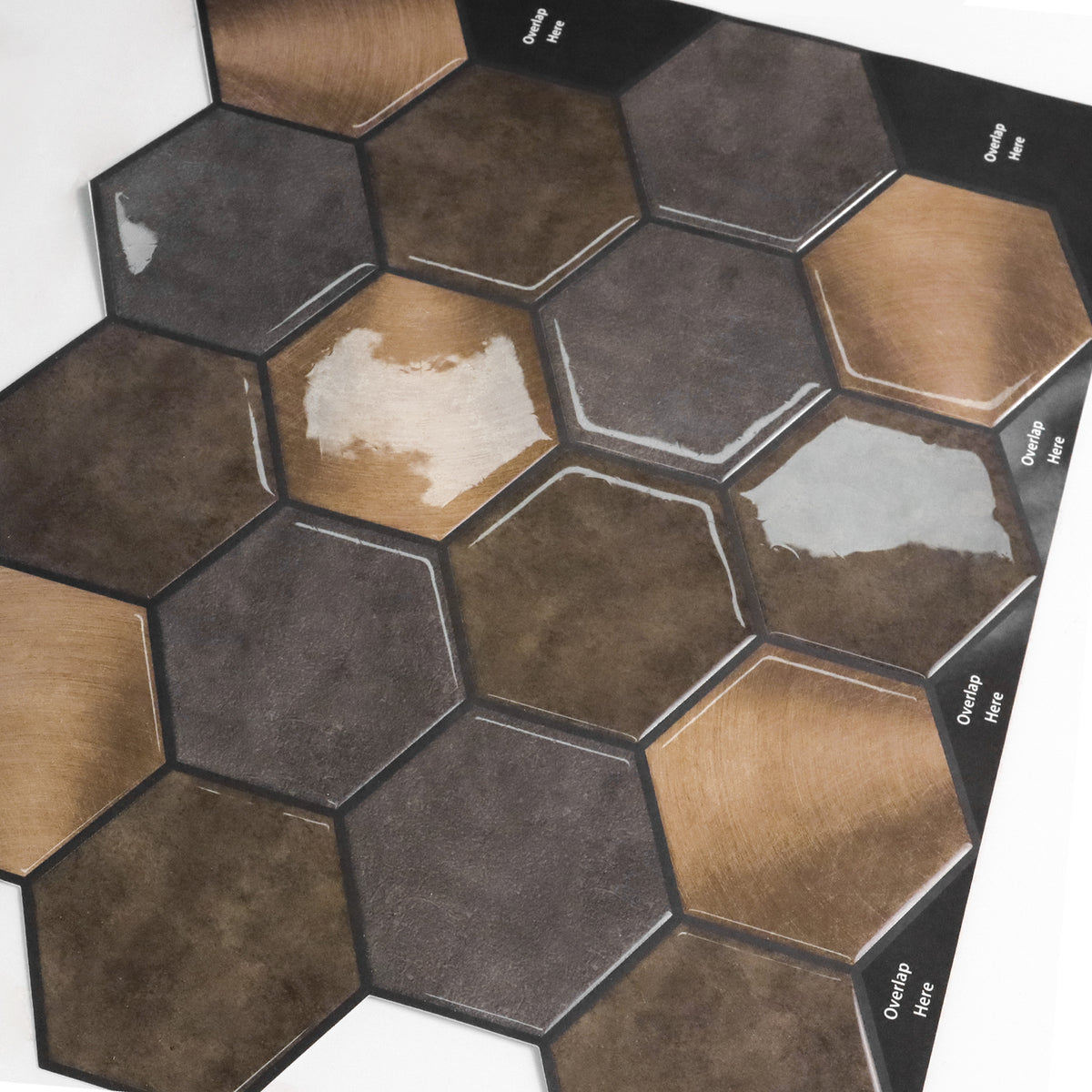 Hexagonal tiles in brown and gray colors on a white background