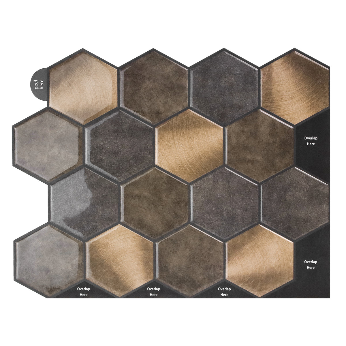 Hexagonal tiles in brown and grey colors on a white background
