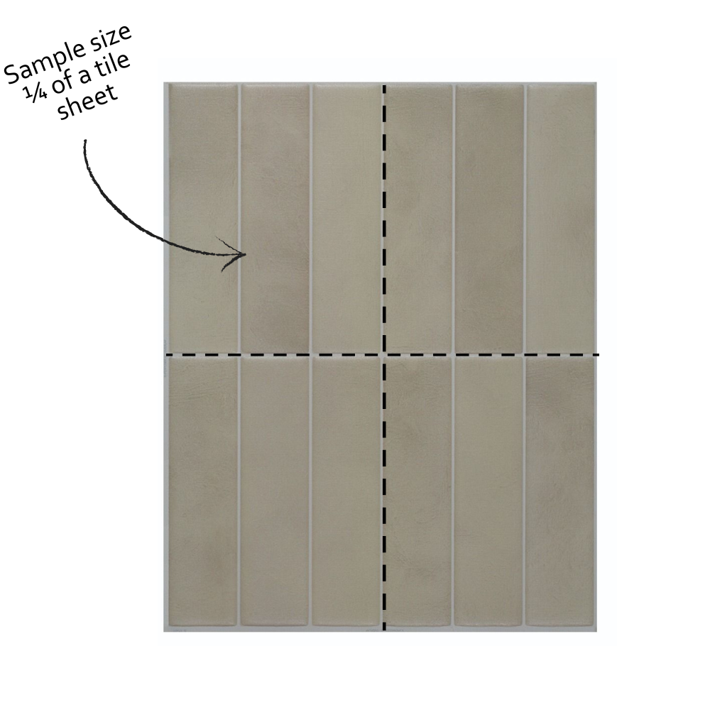 Tile sample with grid lines and text indicating sample size on a white background