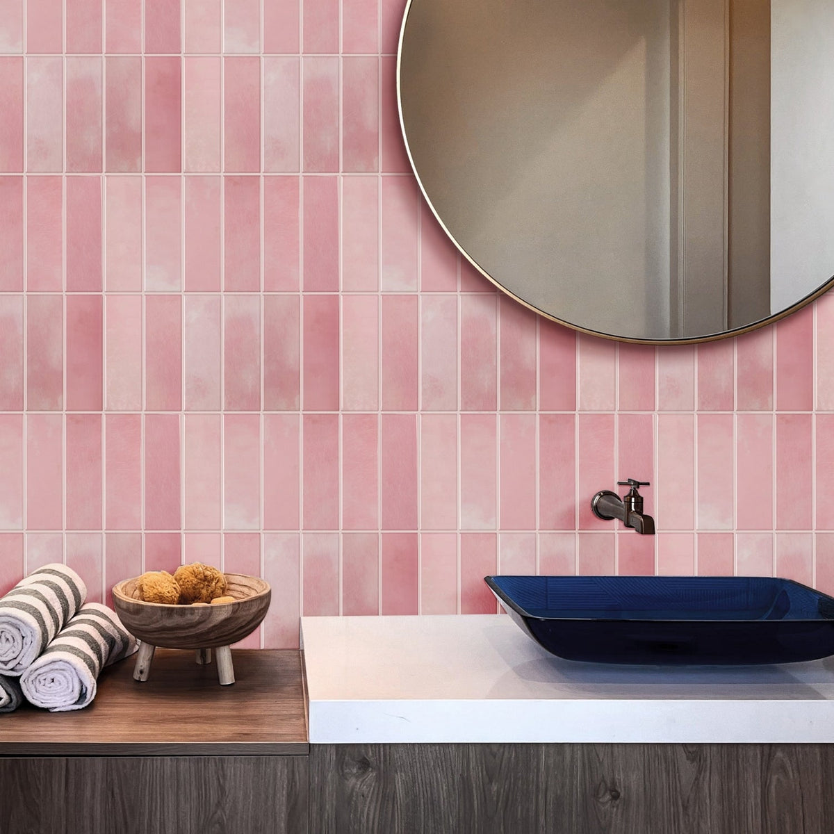 Stacked Subway Wall Tile | Pink with Pink Grout - 30.5cm (W) x 30.5cm (H) x 1.2mm (T)