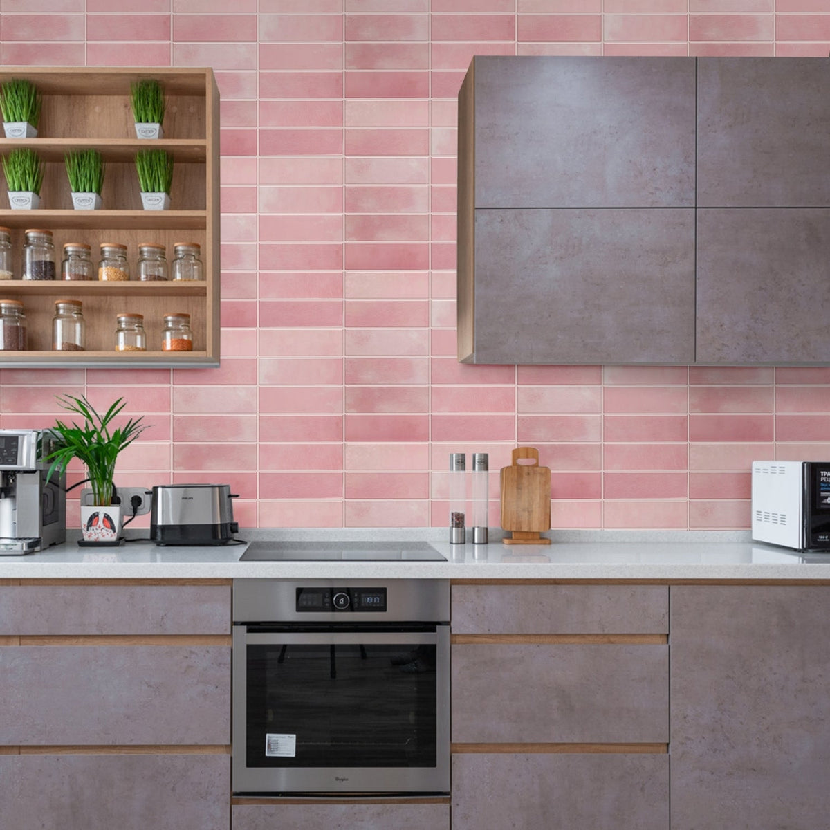Stacked Subway Wall Tile | Pink with Pink Grout - 30.5cm (W) x 30.5cm (H) x 1.2mm (T)