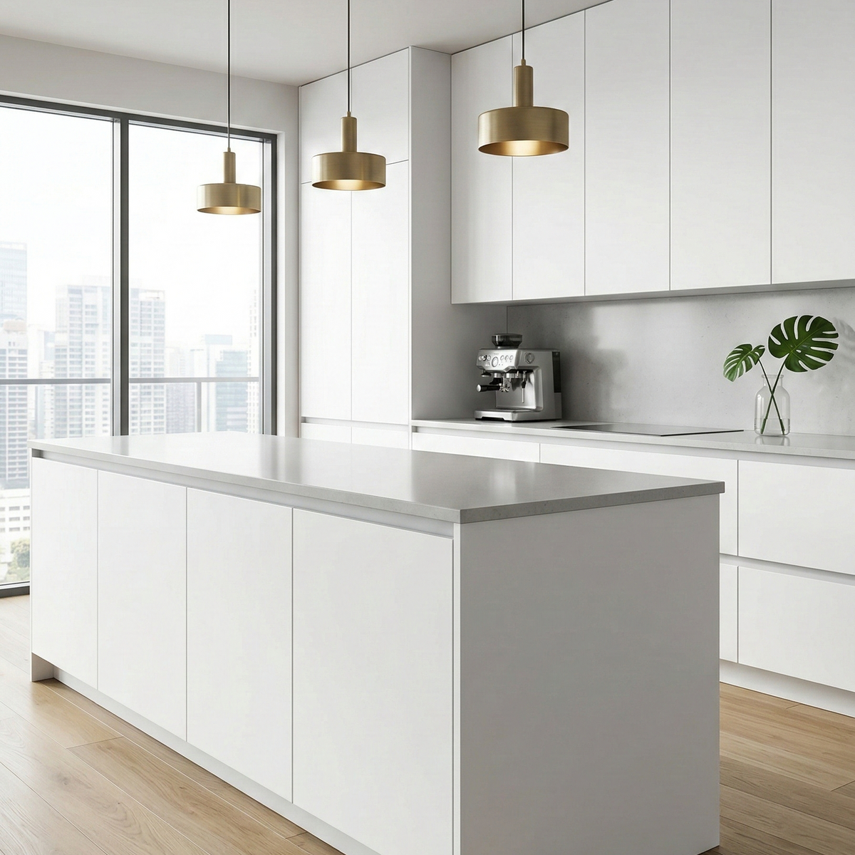 White matte adhesive vinyl wrapped kitchen