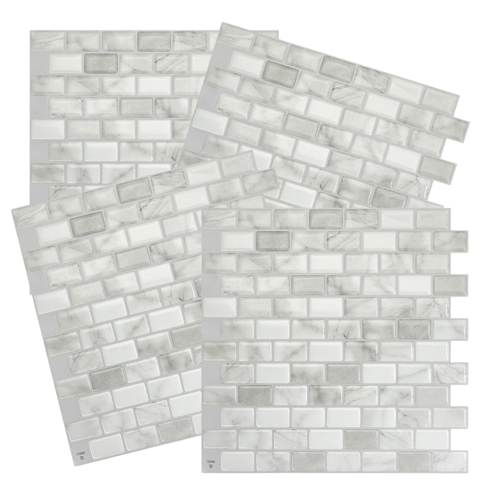 Ravenna Roma Grey White | Self-adhesive 3D Tiles - 24.9cm (W) x 24.7cm (H) x 1.8mm (T)
