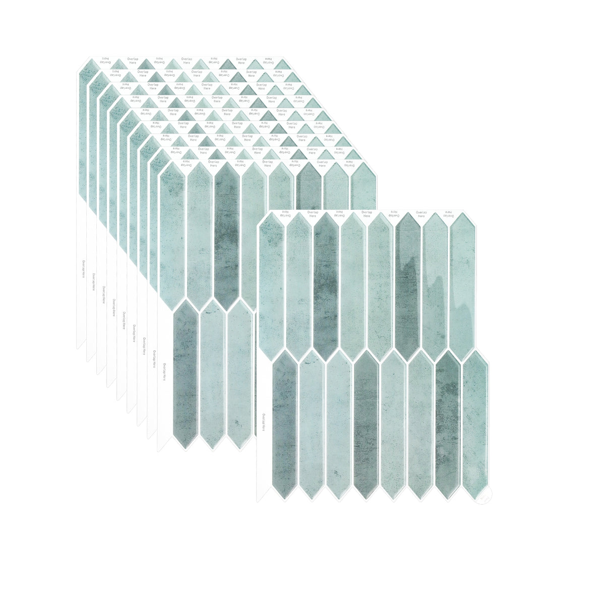 Geometric tile pattern with blue and green hexagonal shapes on a white background