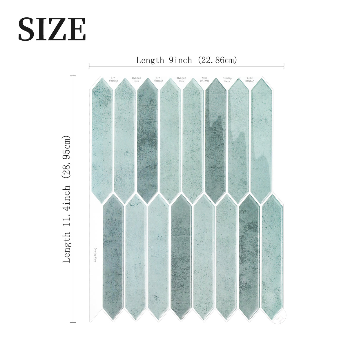 Hexagonal tiles with dimensions labeled on a white background
