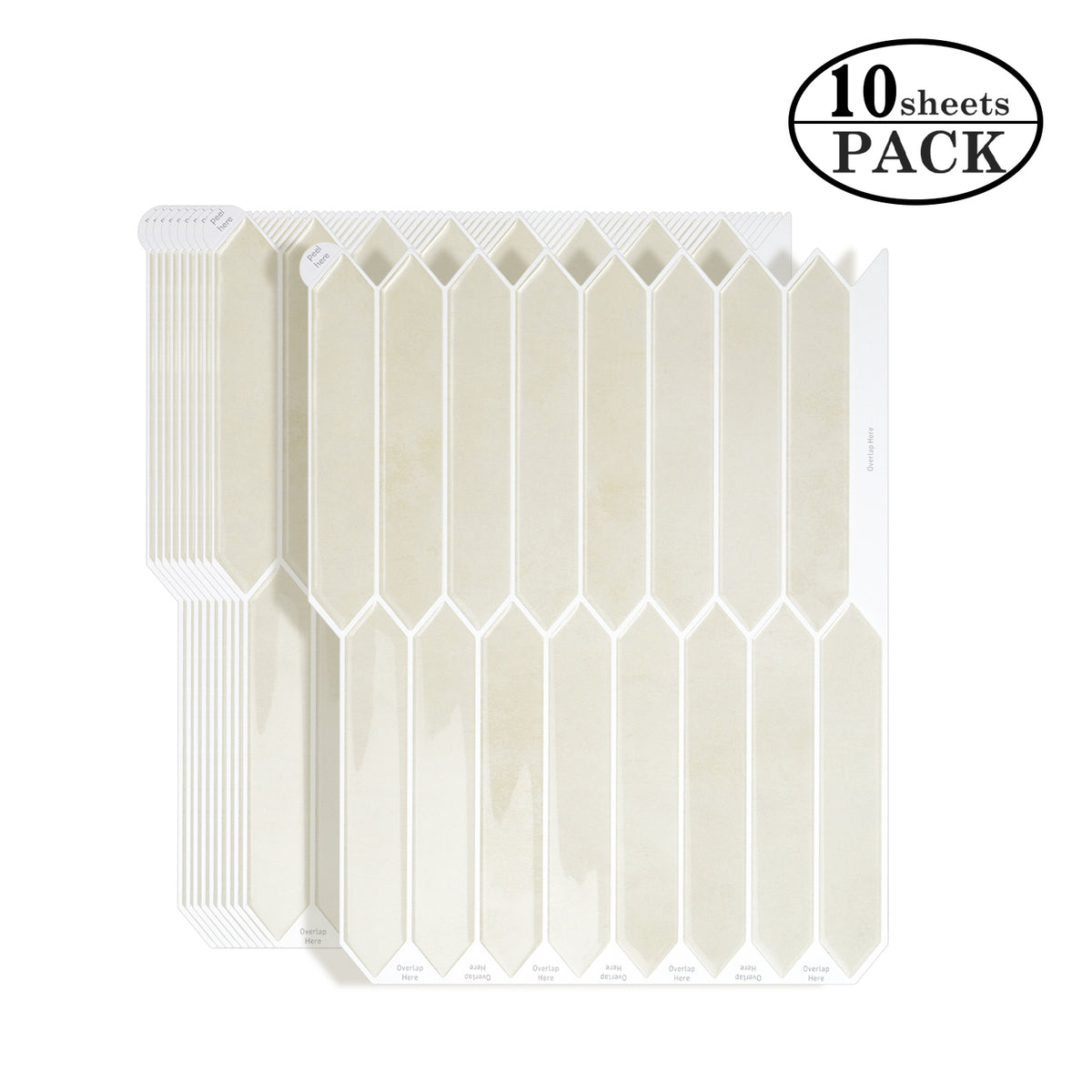 Pack of 10 self-adhesive picket sandy stone tiles on a white background.