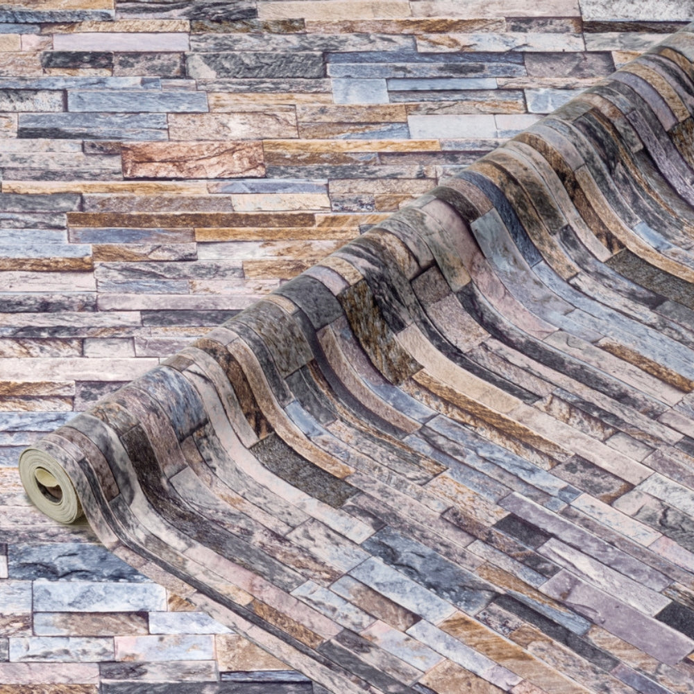 Stone wall grey natural vinyl wallpaper roll direction