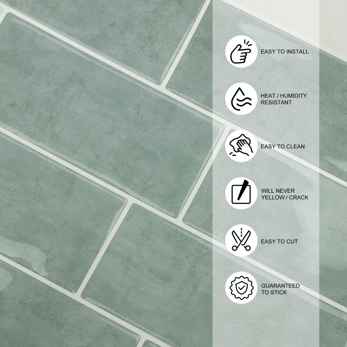Green tiles with installation features on a grey background