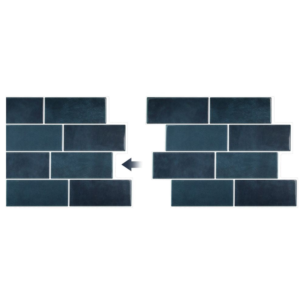 Two arrangements of dark blue rectangular tiles on a white background