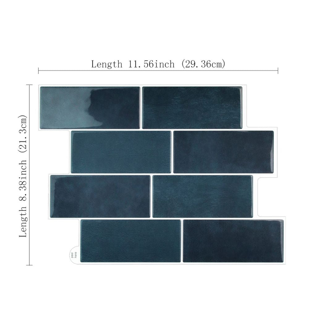 Blue rectangular tiles with dimensions indicated on a white background