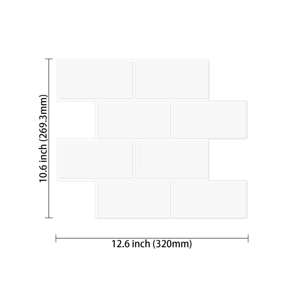 White tiles with dimensions labeled on a white background