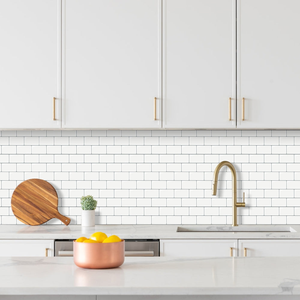subway classic white tiles with grey grout kitchen splashback