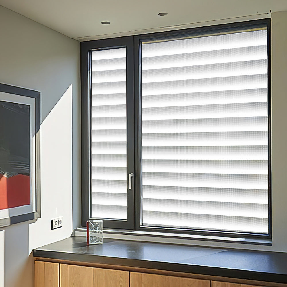 Window with venetian blinds window film in a modern interior setting