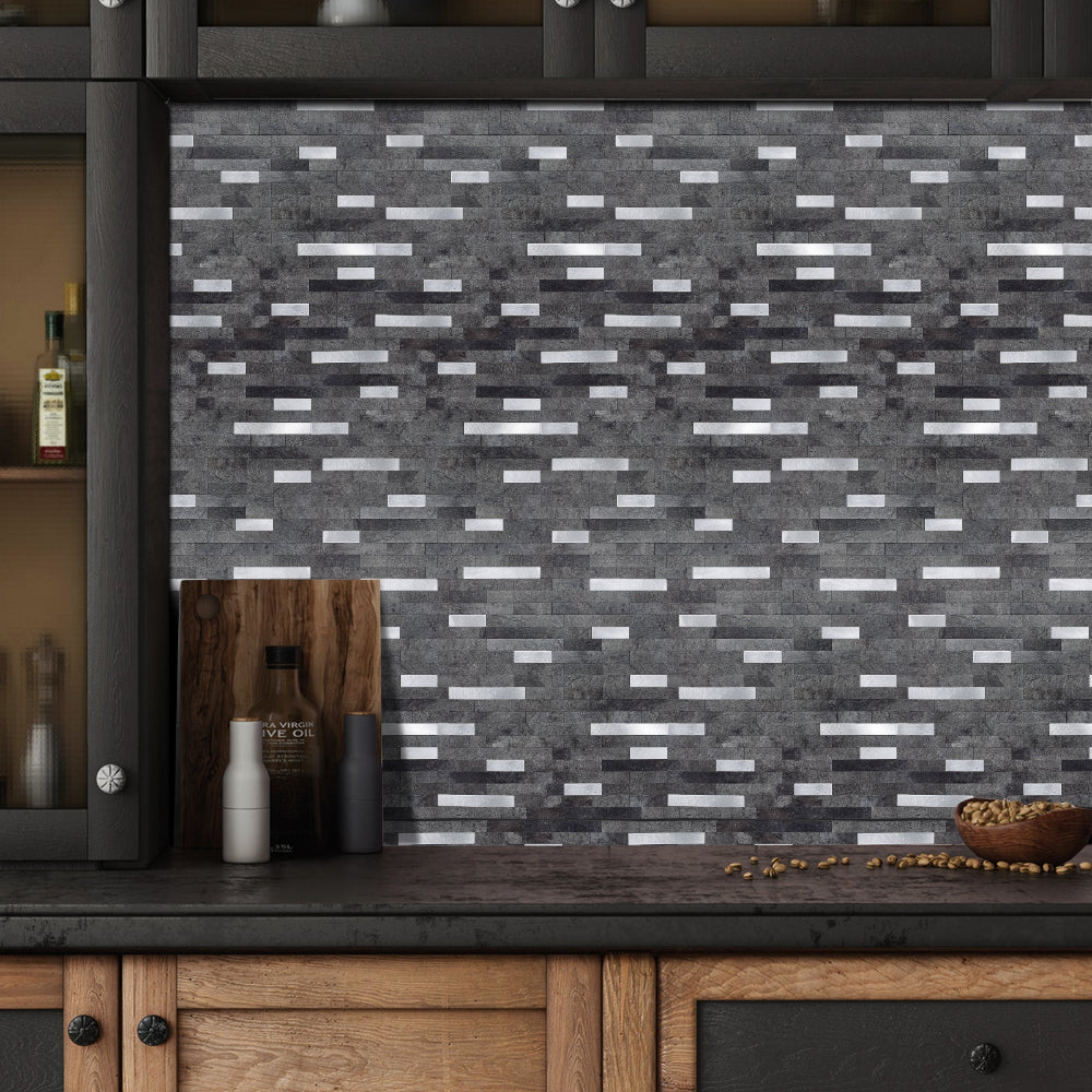 Stone &amp; Metal Slate Grey Composite tiles in kitchen