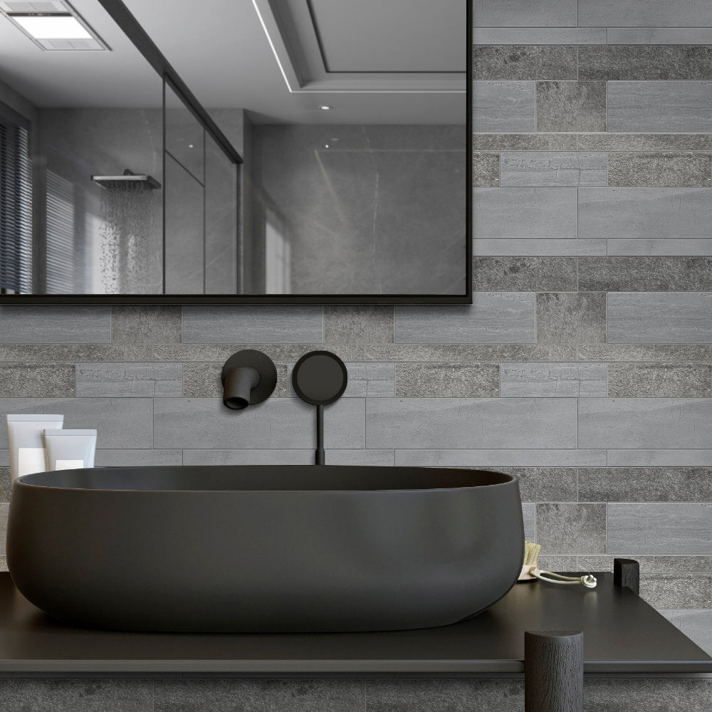 Stone wall grey composite tiles in bathroom
