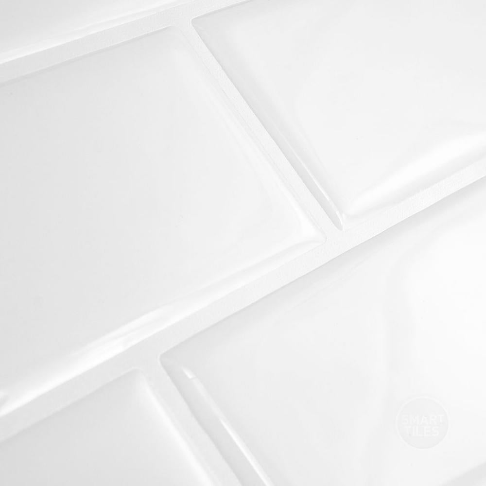 White subway self-adhesive 3D tiles with white grout