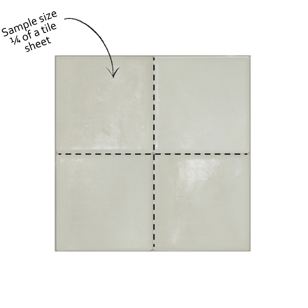 Tile sample with dashed lines and text indicating size