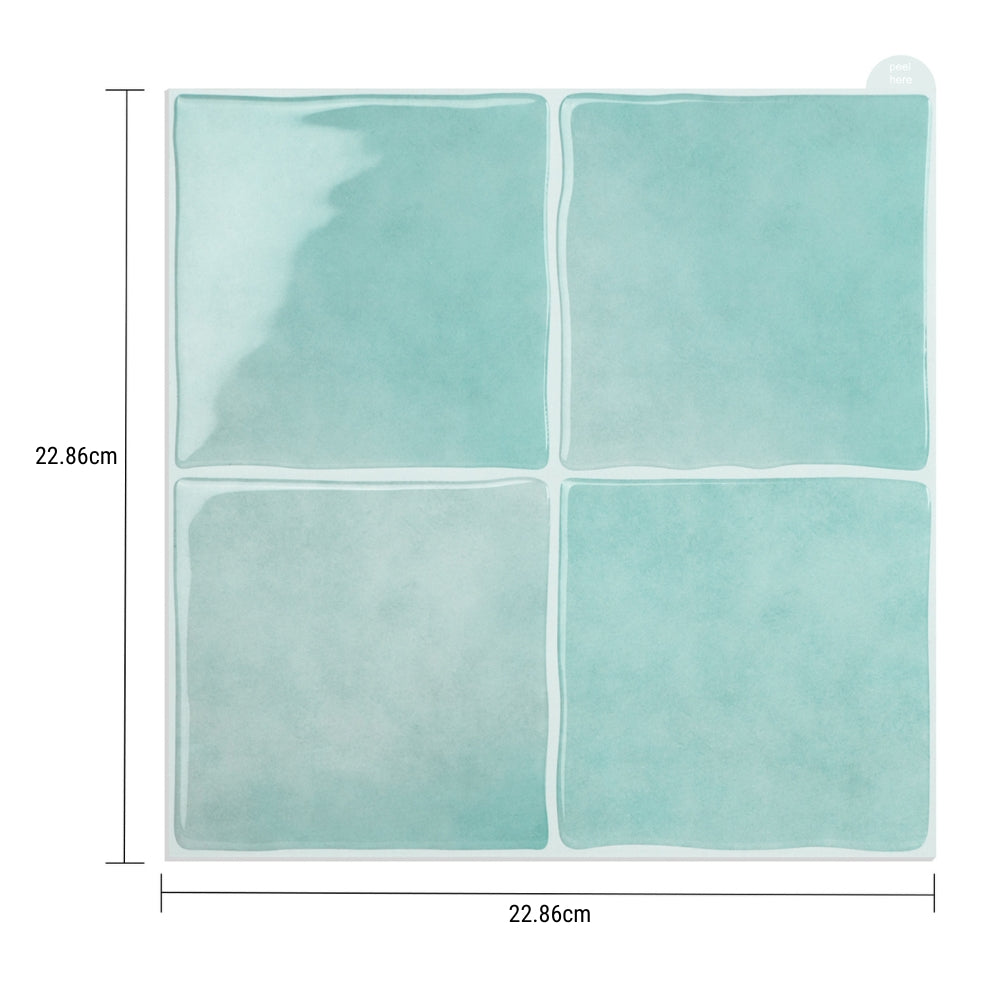 Four square tiles with a gradient of light blue on a white background