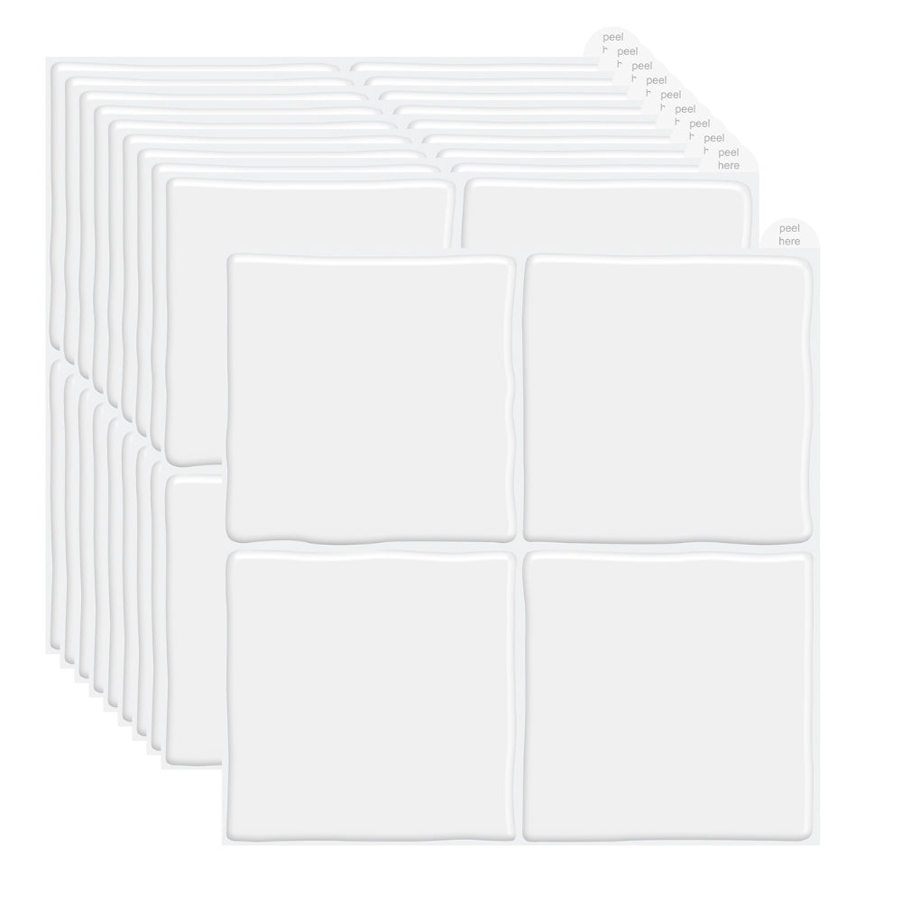 Multiple sheets of white tiles stacked on a white background