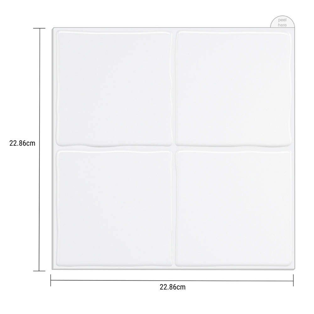 White tiles with dimensions labeled on a white background
