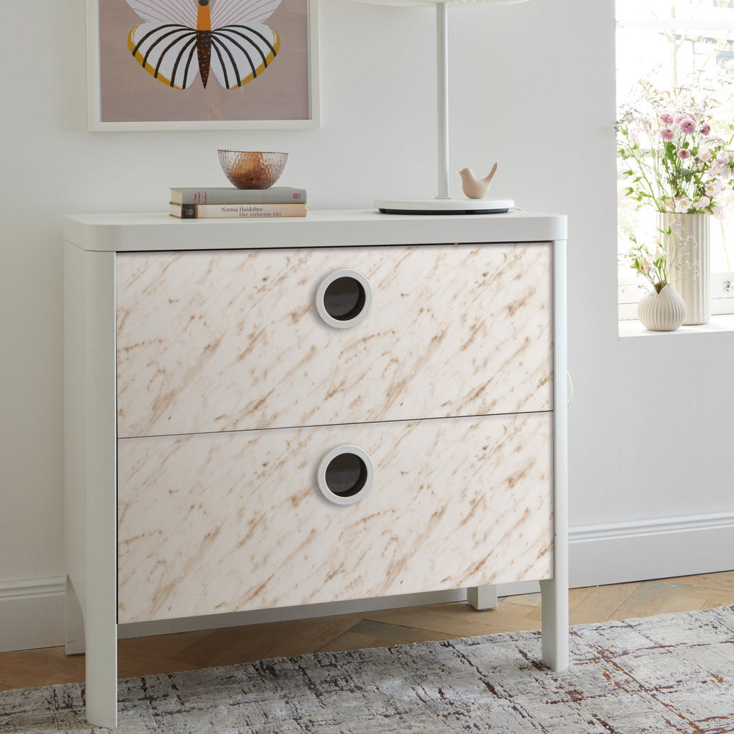 carrara beige adhesive vinyl applied on drawers