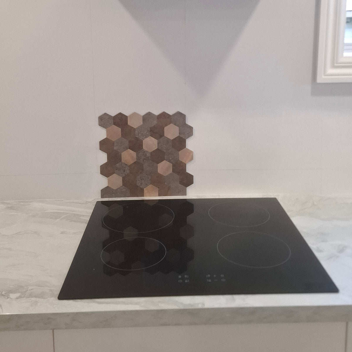 Stone & Metal Hexagon Mocha | Self-adhesive PREMIUM Composite Tiles - 31.2cm (W) x 30.5cm (H) x 4.0mm (T)