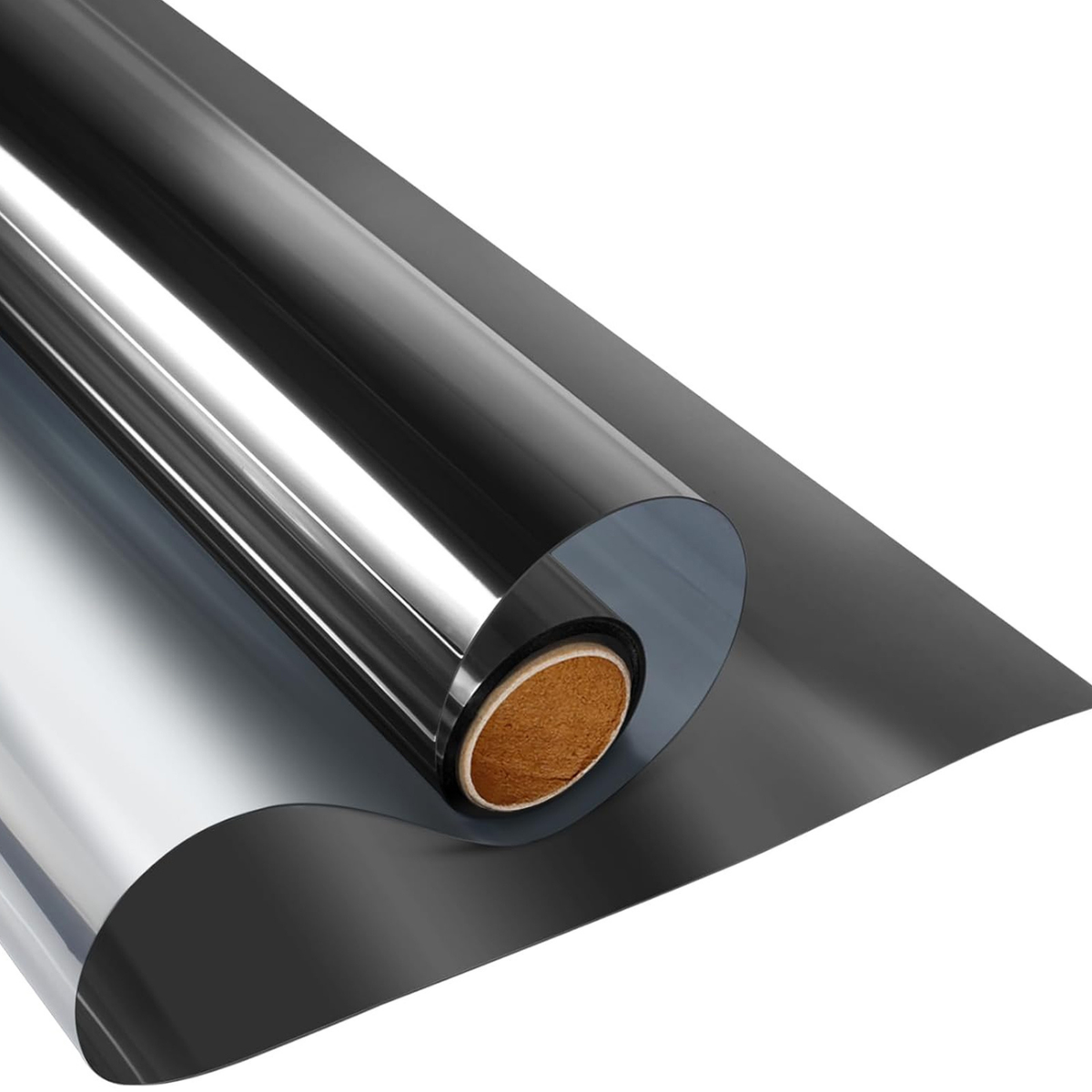 Roll of mirror reflective film on a white background