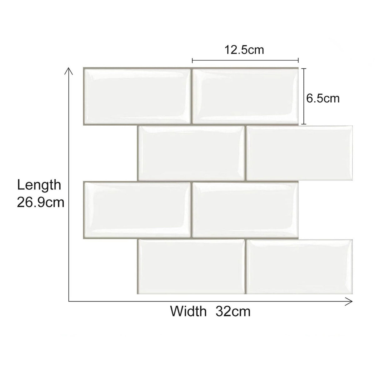 A dimension diagram of a subway tile pattern 