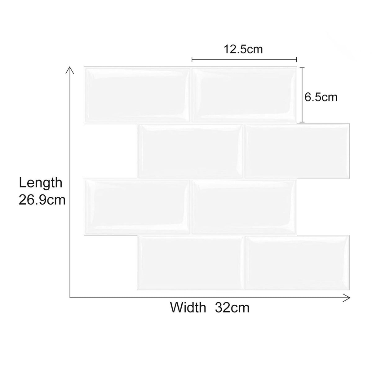White subway tile layout diagram with dimension 