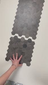 Charcoal hexagon wall tiles installation