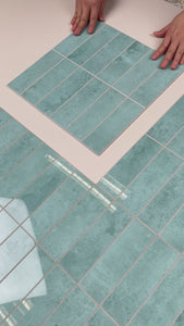 Stacked subway composite tiles installation video