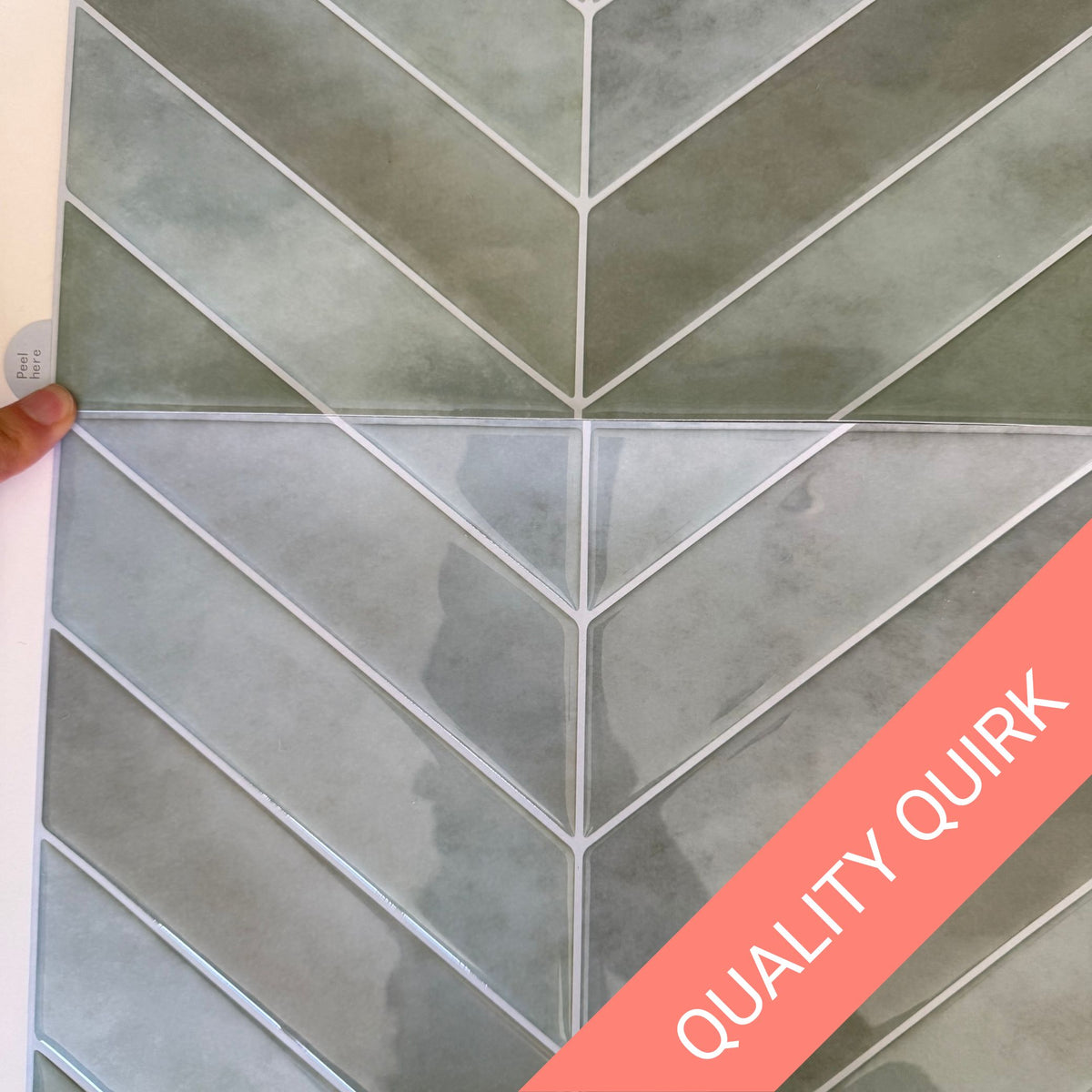 Quality Quirk - Colour Transition - Chevron Wall Tile | Green with Light Grey Grout - 29.0cm (W) x 22.8cm (H) x 1.2mm (T)