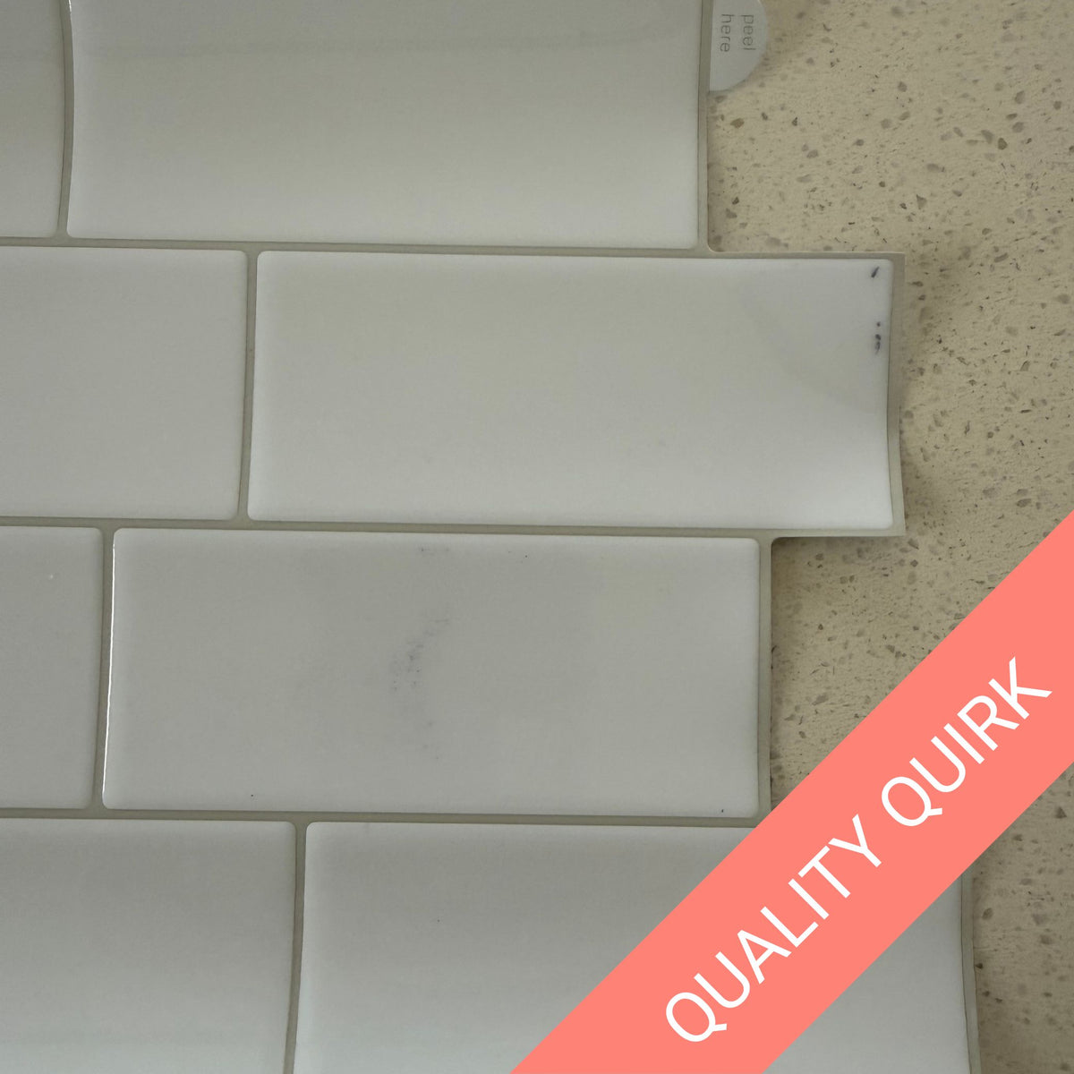 Quality Quirk - Black Stains - Subway Wall Tile | White with Grey Grout - 29.3cm (W) x 21cm (H) x 1.2mm (T)
