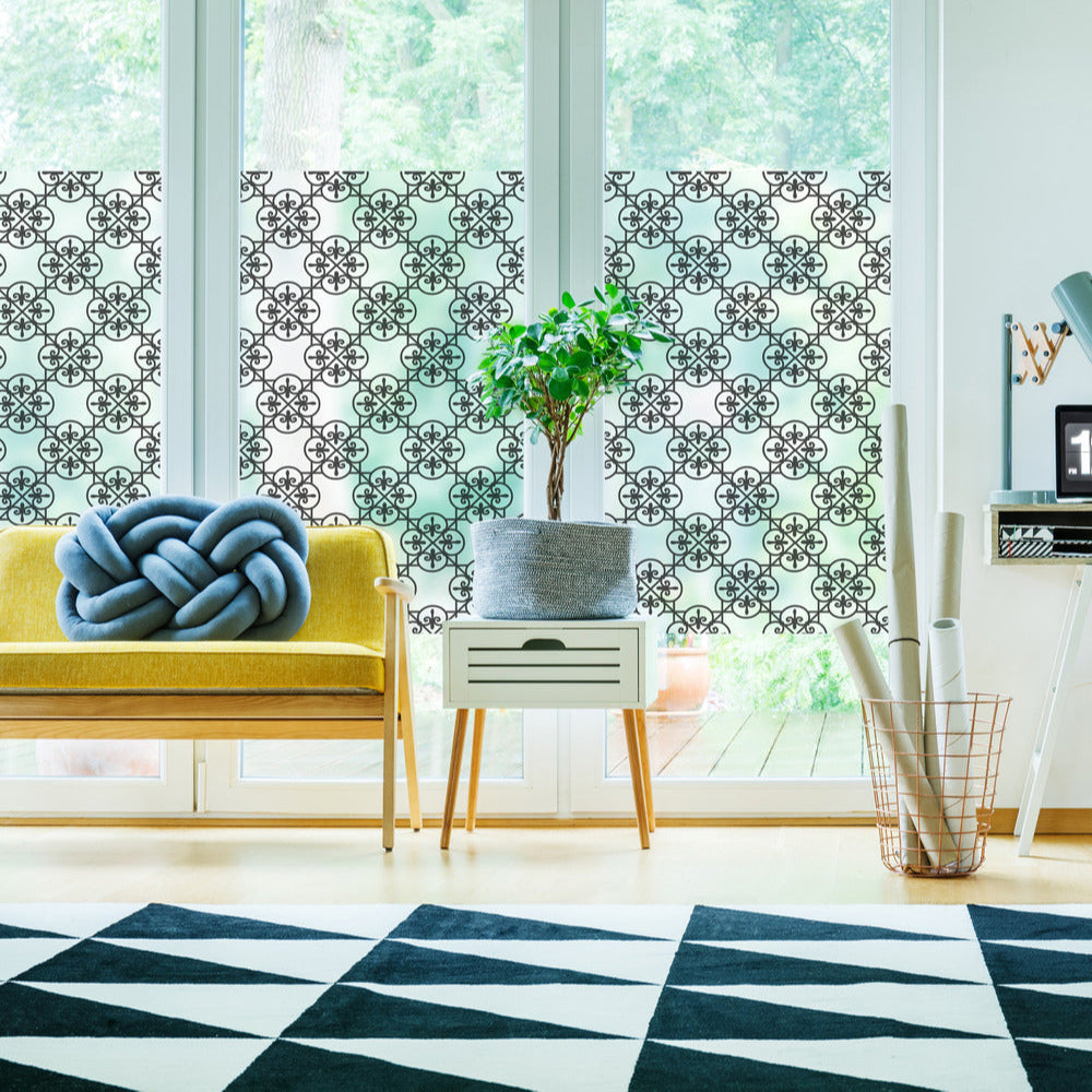 Recinto static cling window film in living room