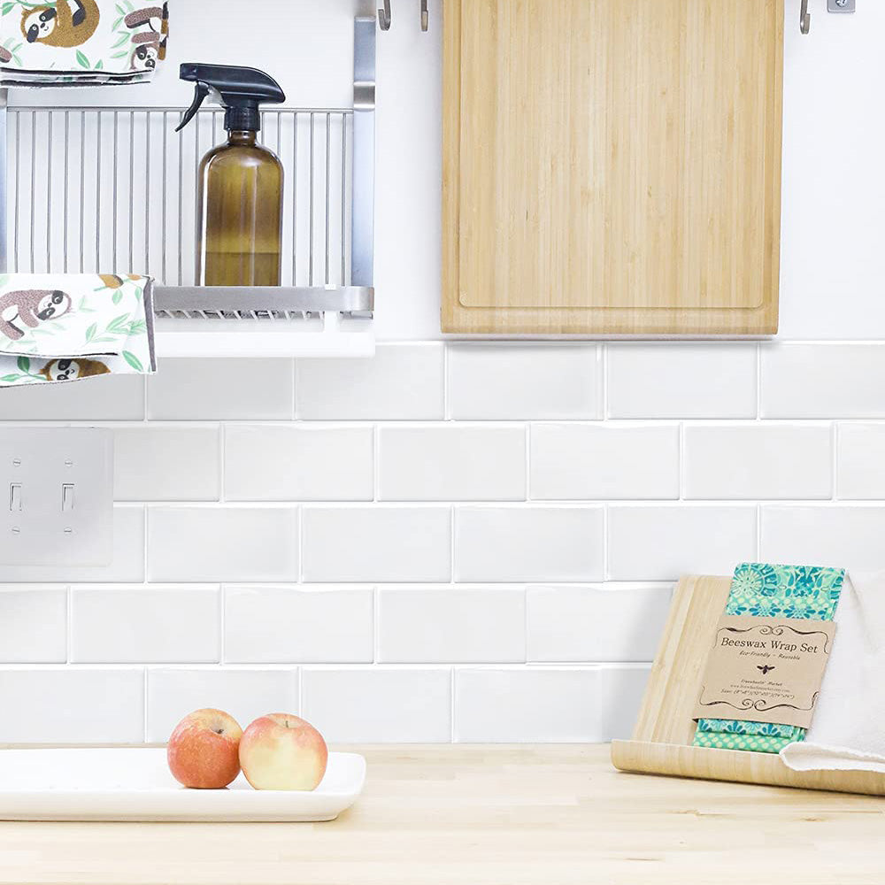 White subway tiles kitchen splash back