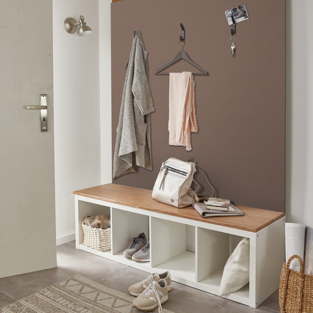 teak brown adhesive vinyl wrapped wall in entryway