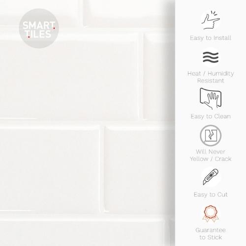 Metro Blanco White | Self-adhesive 3D Tiles - 29.3cm (W) x 21.3cm (H) x 1.8mm (T)